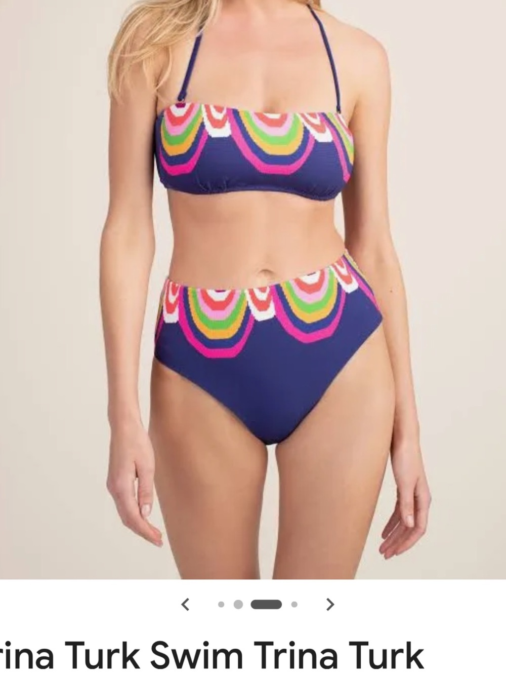Trina Turk Navy High Waist Bikini Bottoms Multicolor Scallop Print